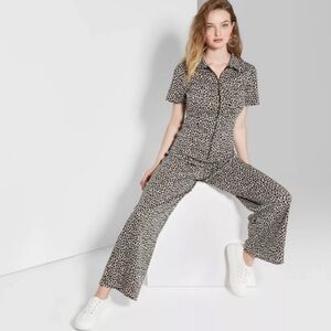 Wild Fable Animal Print Front Zipper Wide Leg Jumpsuit